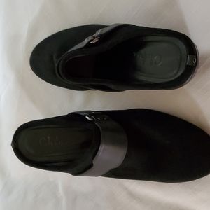 Cole Hann size 81/2 suede and leather boot style, wedge heel mule.